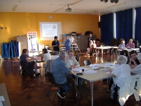 The hall starting to fill.  Bill at the front looking confused